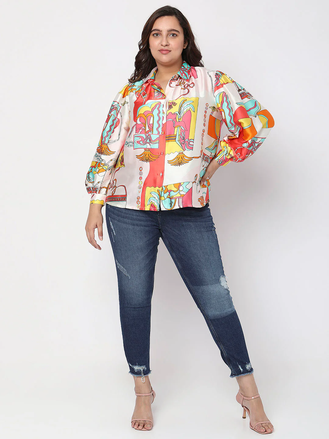 Curve Orange Printed Shirt - Image 5
