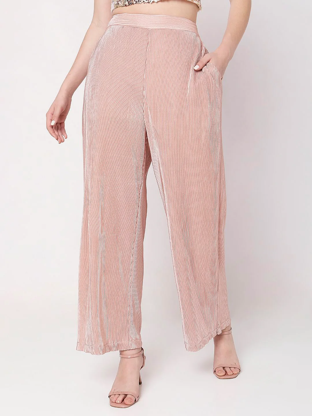 Pink High Rise Plisse Wide Leg Pants - Image 2