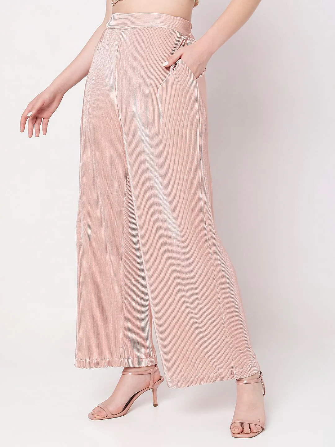 Pink High Rise Plisse Wide Leg Pants - Image 3