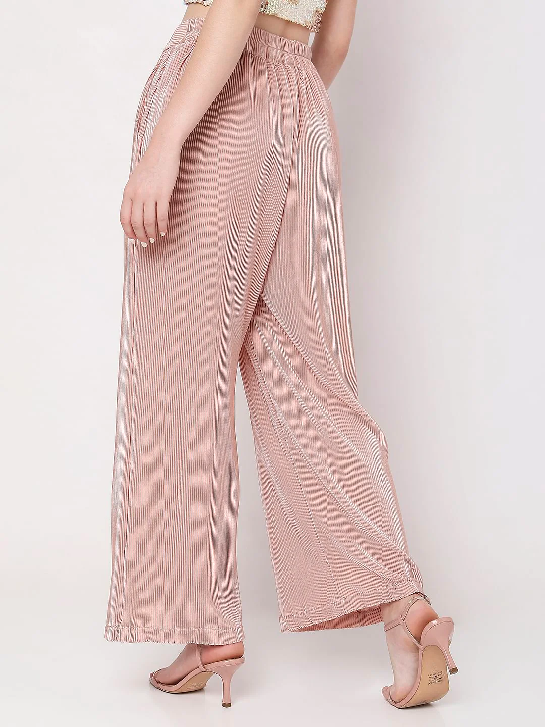 Pink High Rise Plisse Wide Leg Pants - Image 4