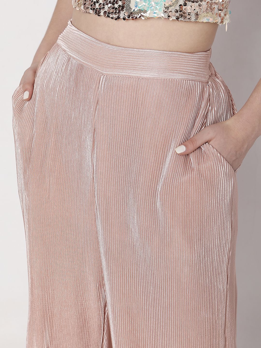 Pink High Rise Plisse Wide Leg Pants - Image 5