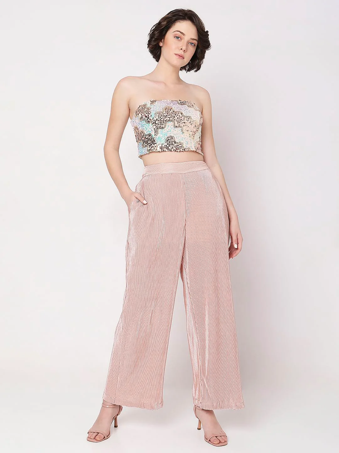 Pink High Rise Plisse Wide Leg Pants - Image 6