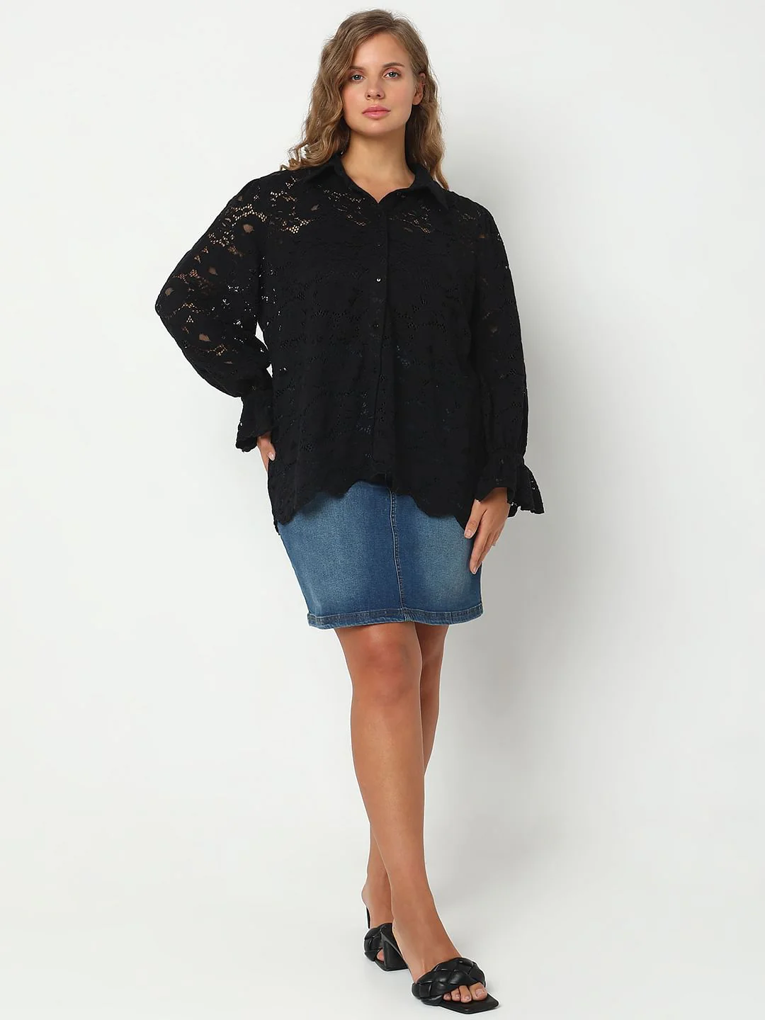 Curve Black Floral Lace Shirt - Image 5