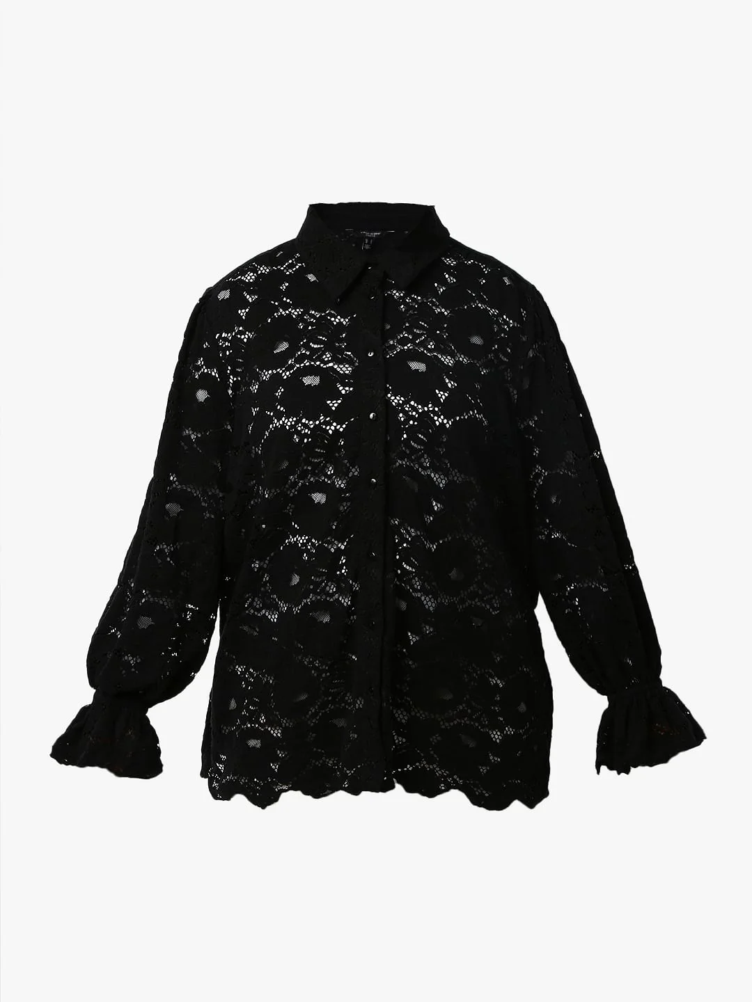 Curve Black Floral Lace Shirt - Image 7