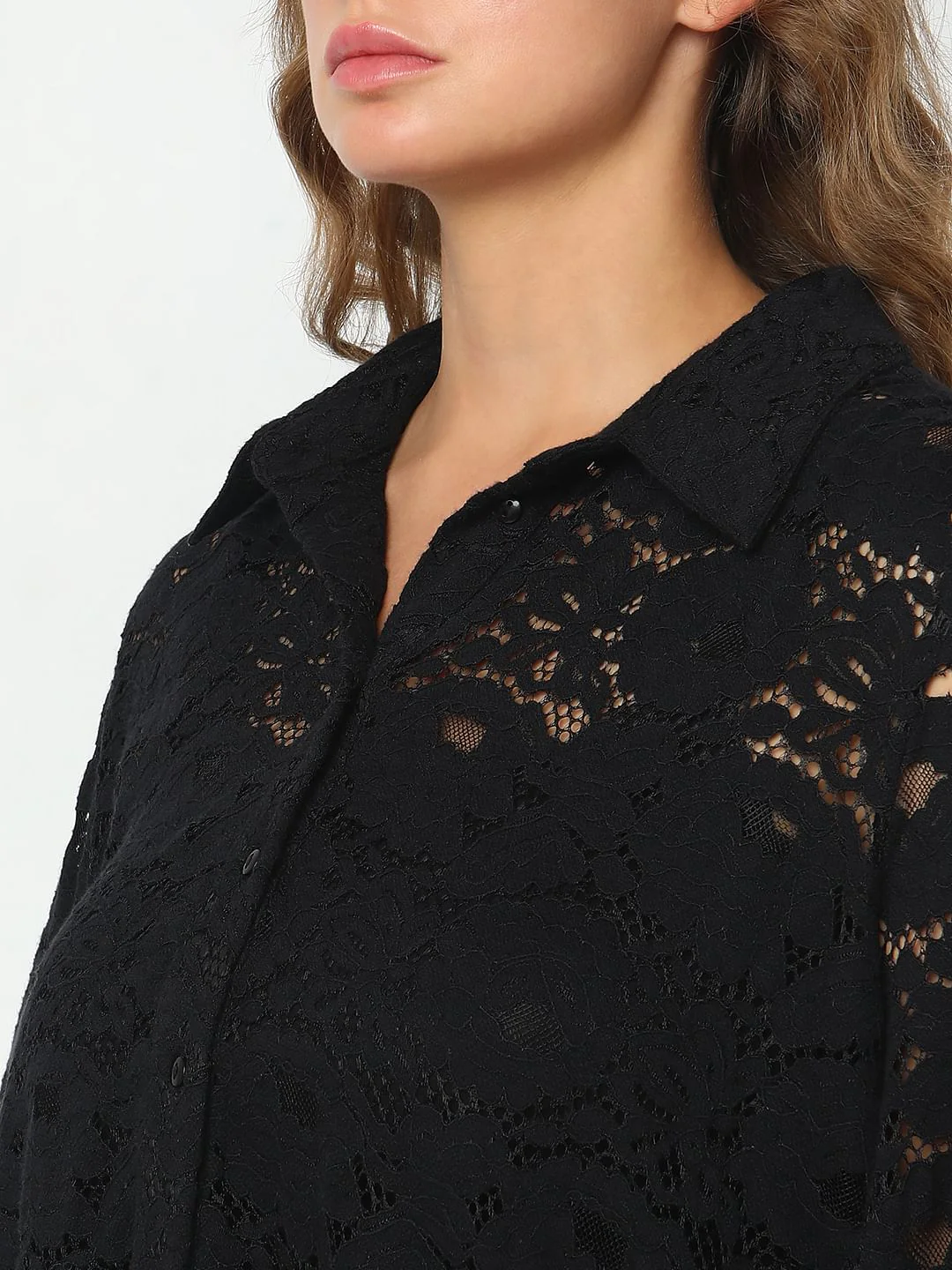 Curve Black Floral Lace Shirt - Image 8