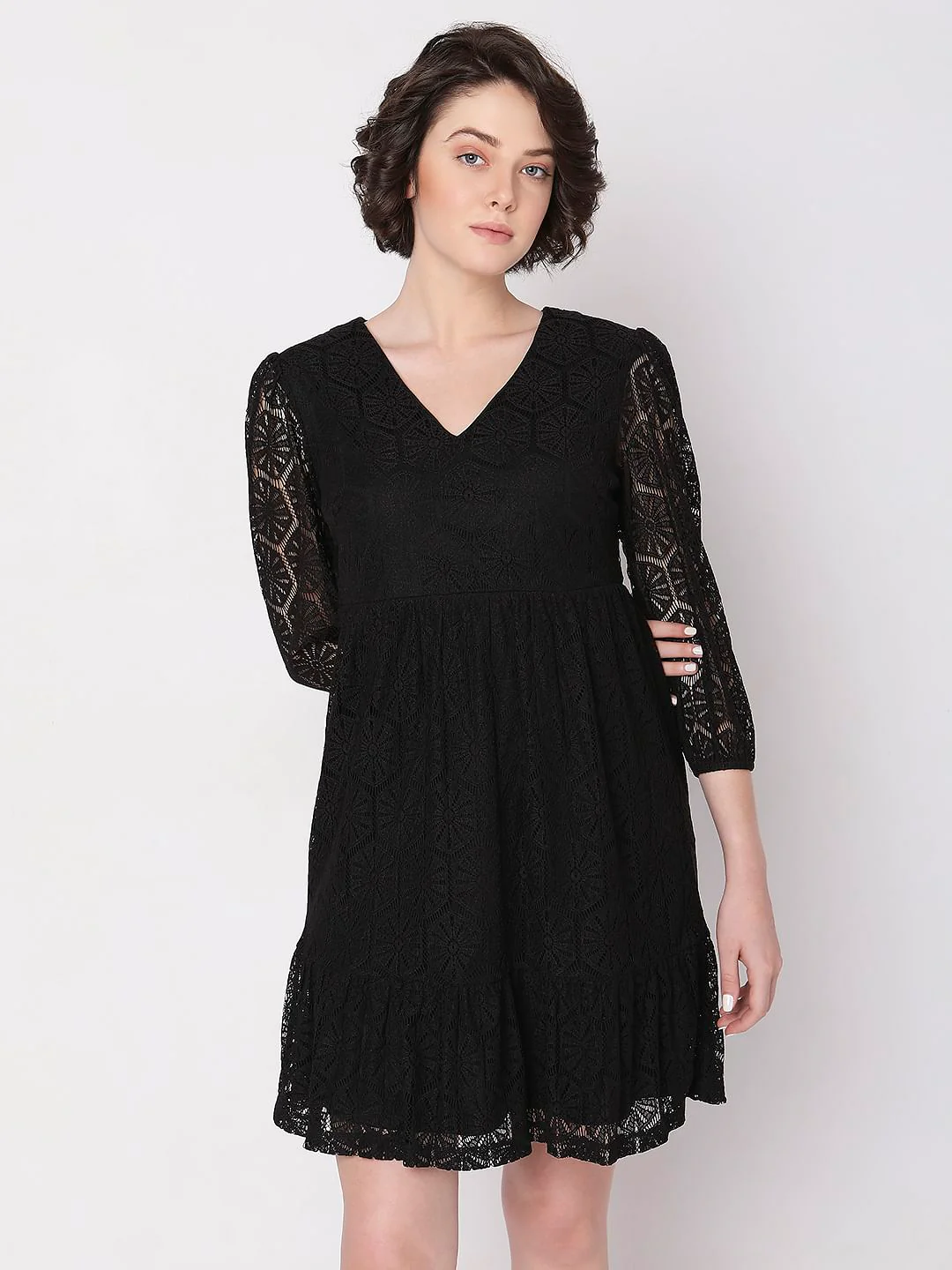 Black Lace Fit & Flare Dress - Image 2