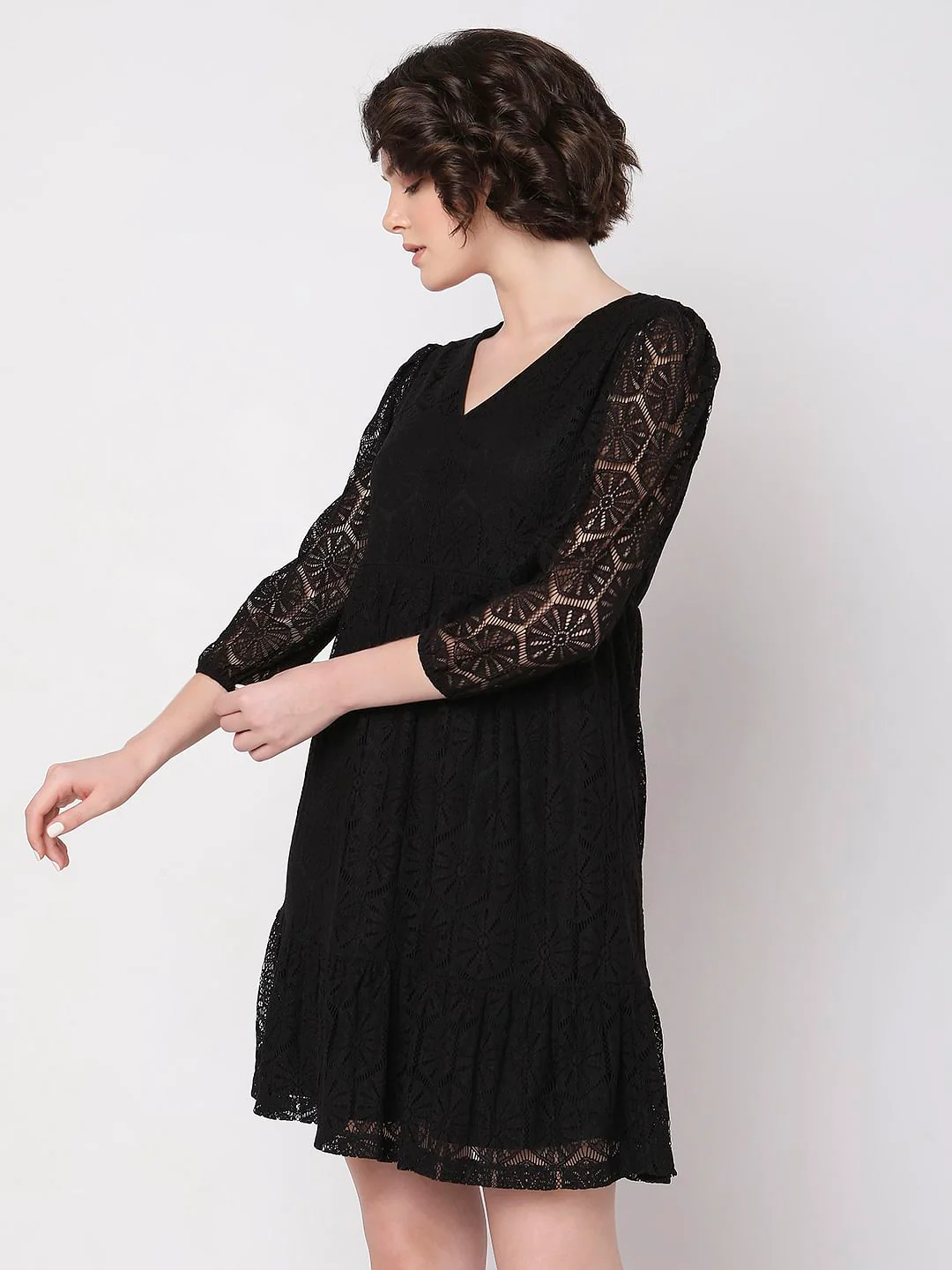 Black Lace Fit & Flare Dress - Image 3