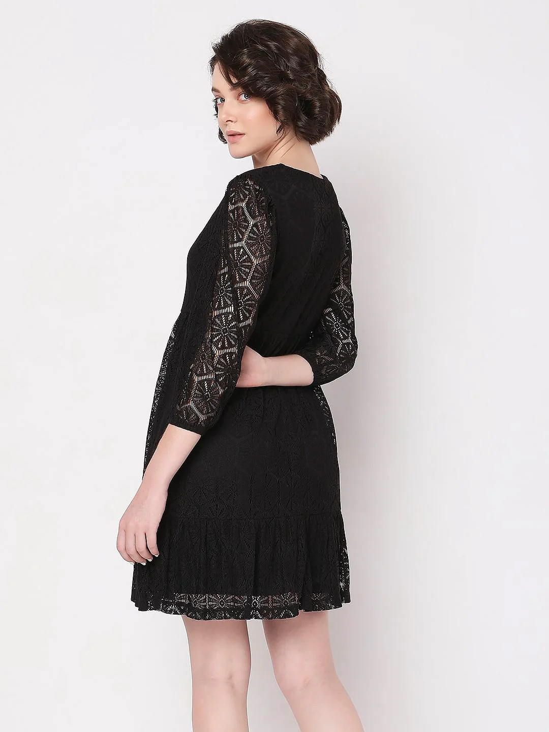 Black Lace Fit & Flare Dress - Image 4
