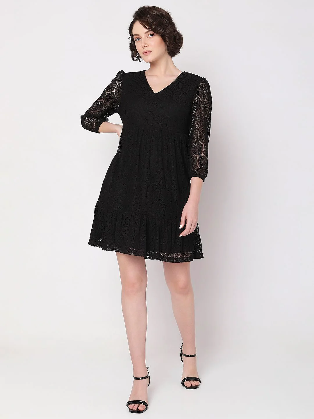 Black Lace Fit & Flare Dress - Image 5