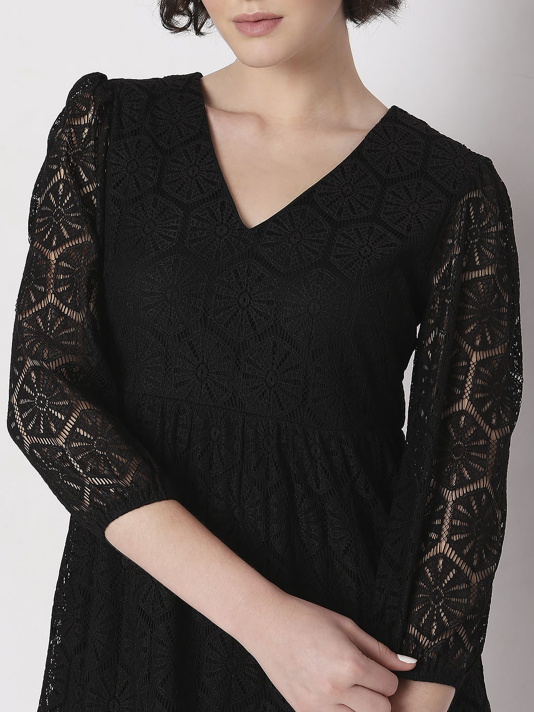 Black Lace Fit & Flare Dress - Image 6