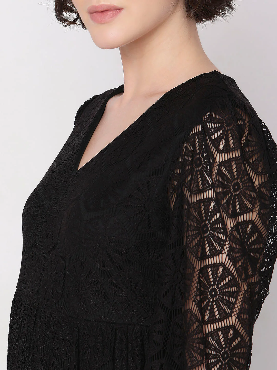 Black Lace Fit & Flare Dress - Image 8