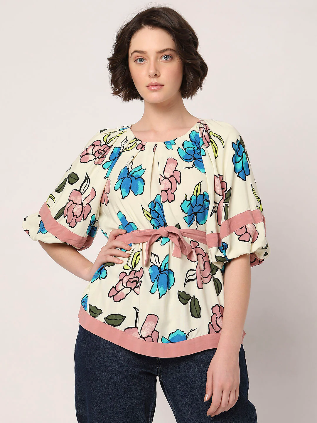 Cream Floral Print Top - Image 2