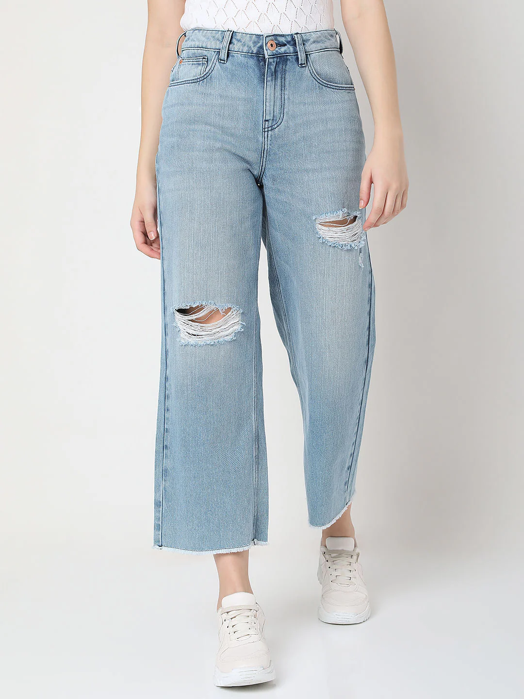 Light Blue Ripped Zoey Wide-Leg Jeans - Image 2