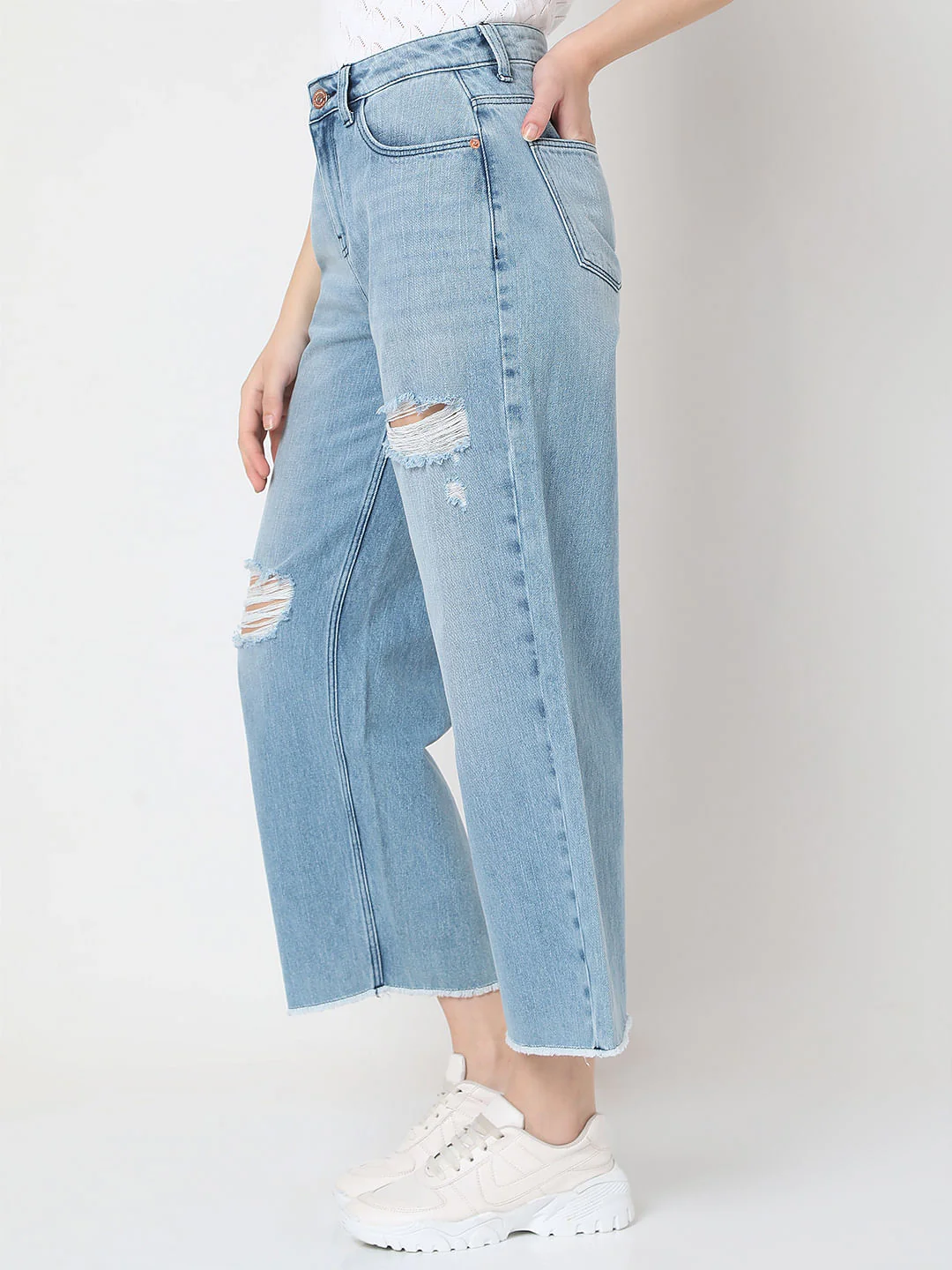 Light Blue Ripped Zoey Wide-Leg Jeans - Image 3