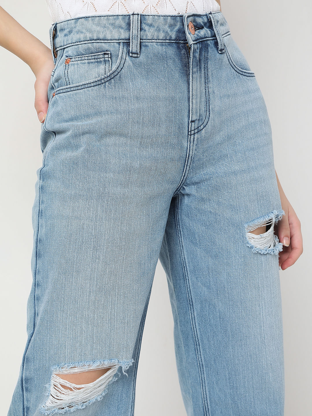 Light Blue Ripped Zoey Wide-Leg Jeans - Image 5