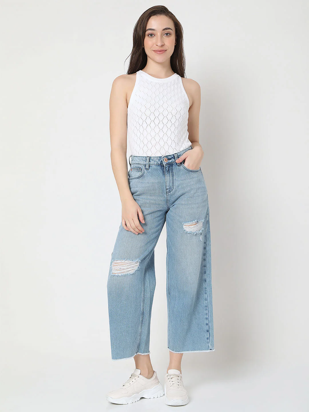 Light Blue Ripped Zoey Wide-Leg Jeans - Image 6