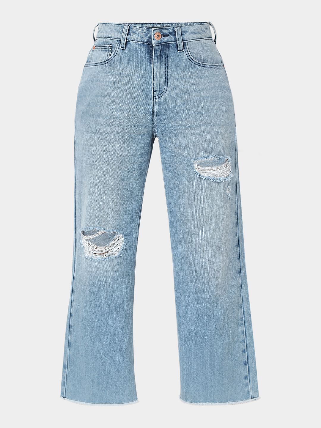Light Blue Ripped Zoey Wide-Leg Jeans - Image 7