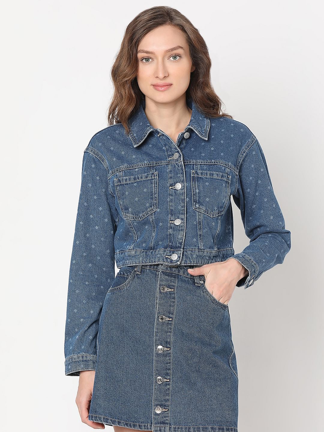 Blue Cropped Denim Jacket - Image 2