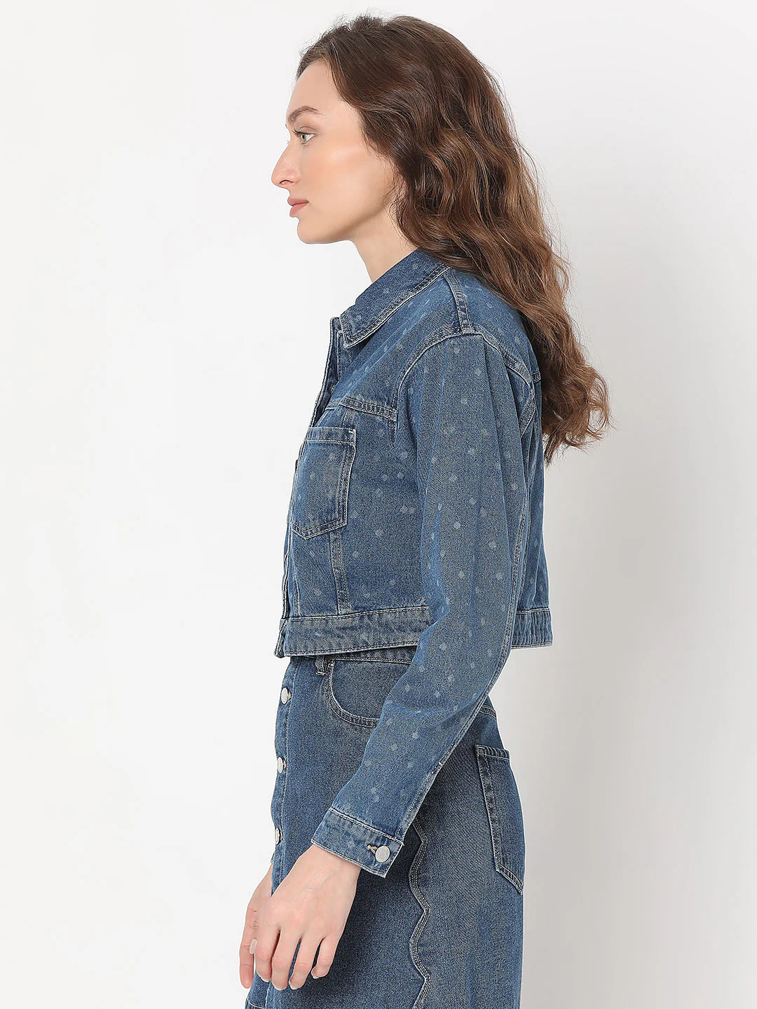Blue Cropped Denim Jacket - Image 3