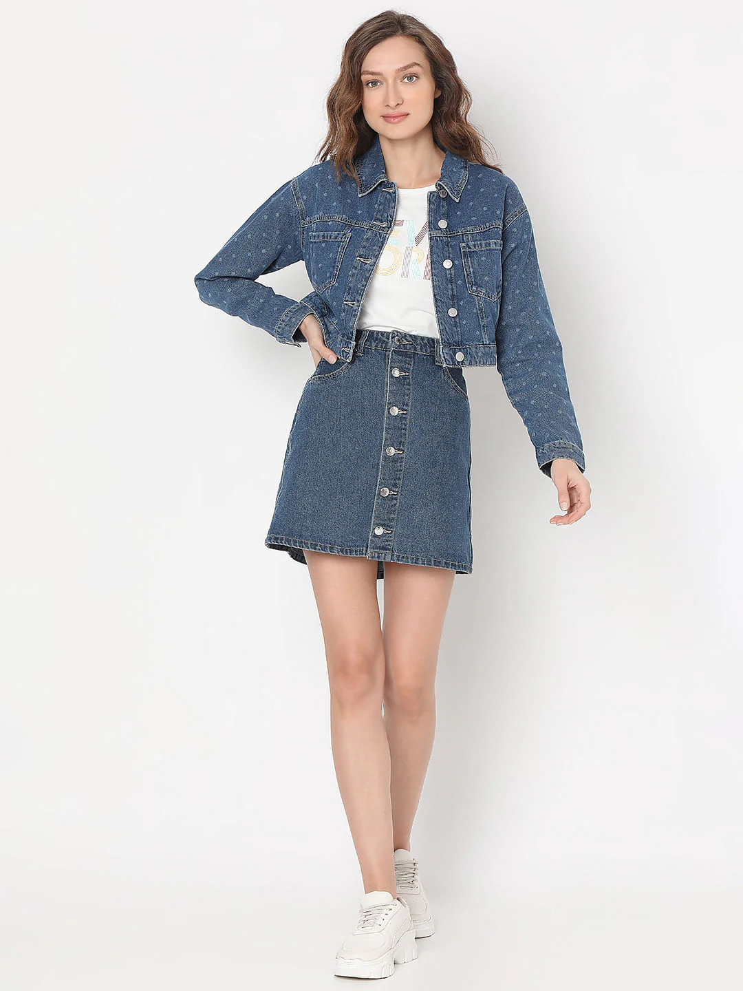 Blue Cropped Denim Jacket - Image 5
