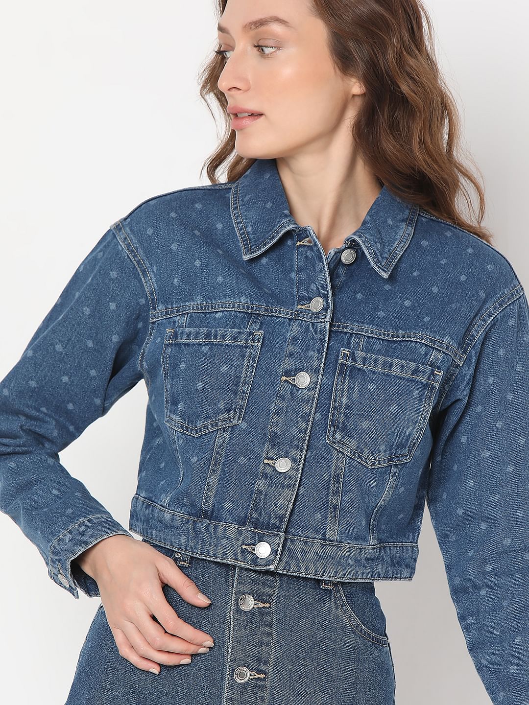 Blue Cropped Denim Jacket - Image 6