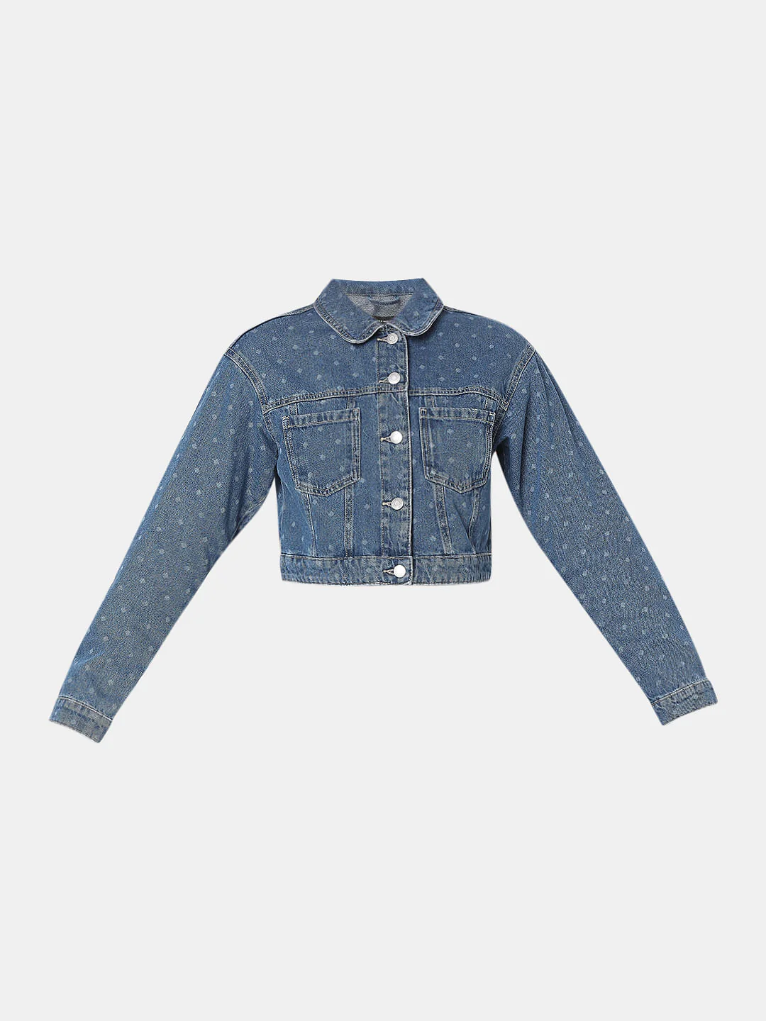 Blue Cropped Denim Jacket - Image 7