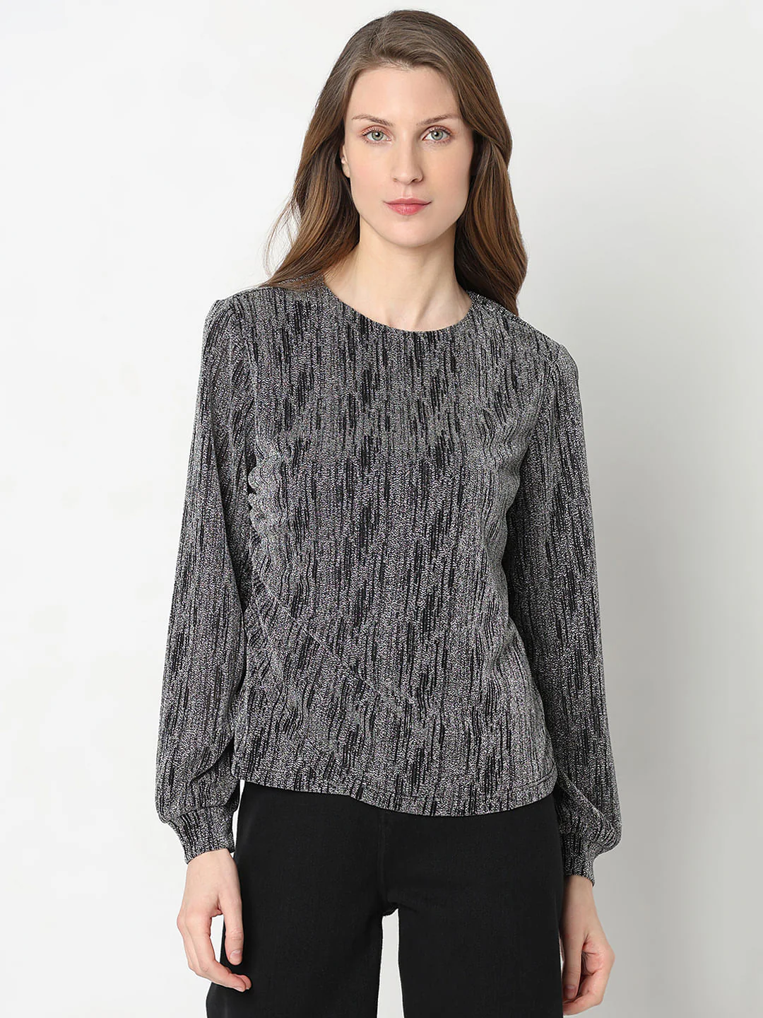 Black Metallic Knit Top - Image 2
