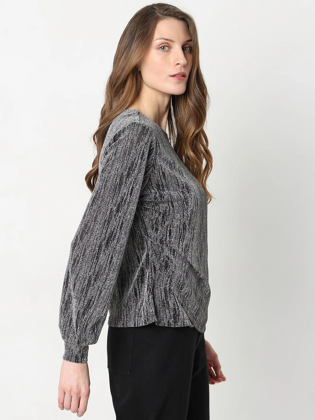 Black Metallic Knit Top - Image 3