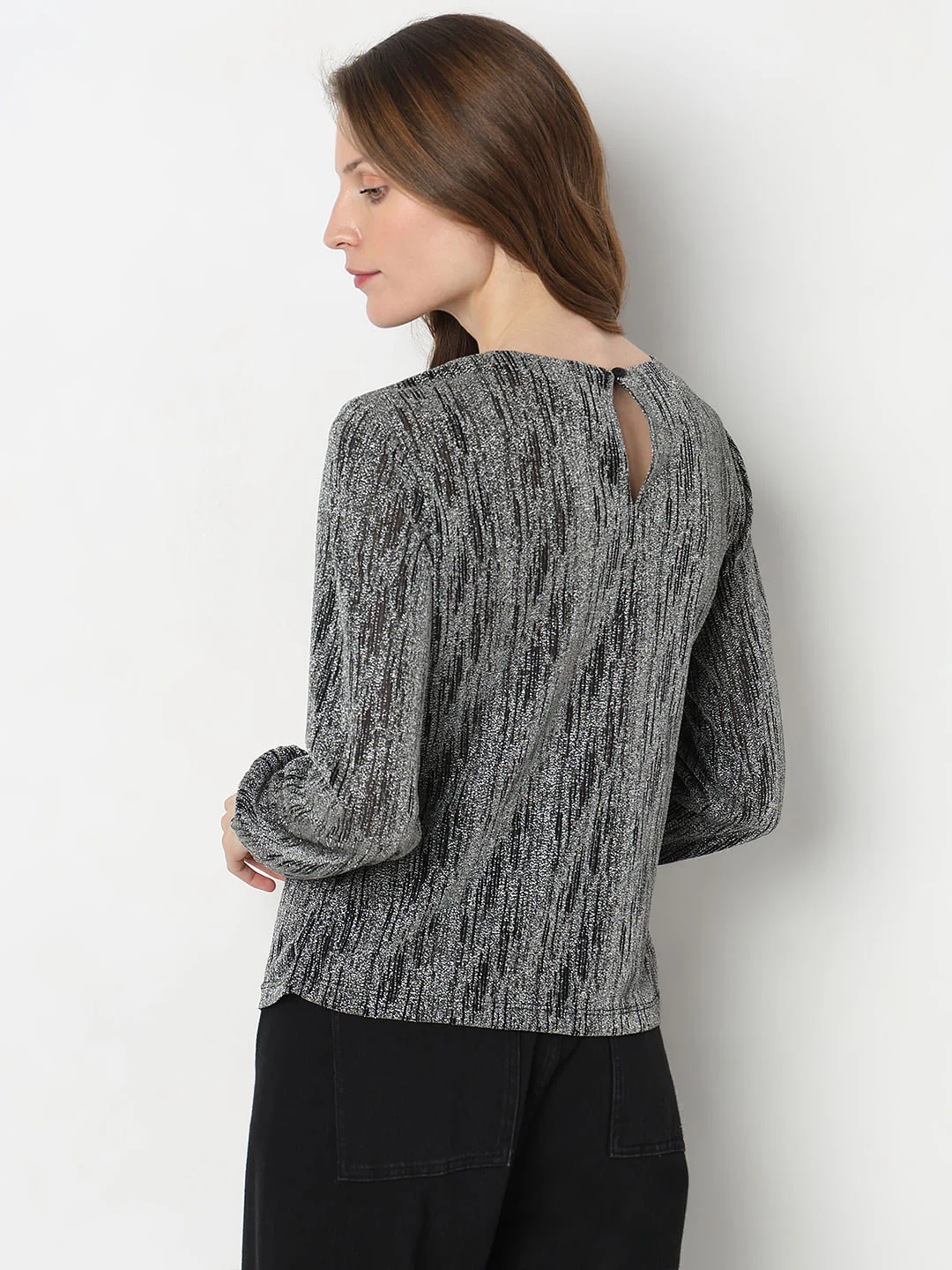 Black Metallic Knit Top - Image 4