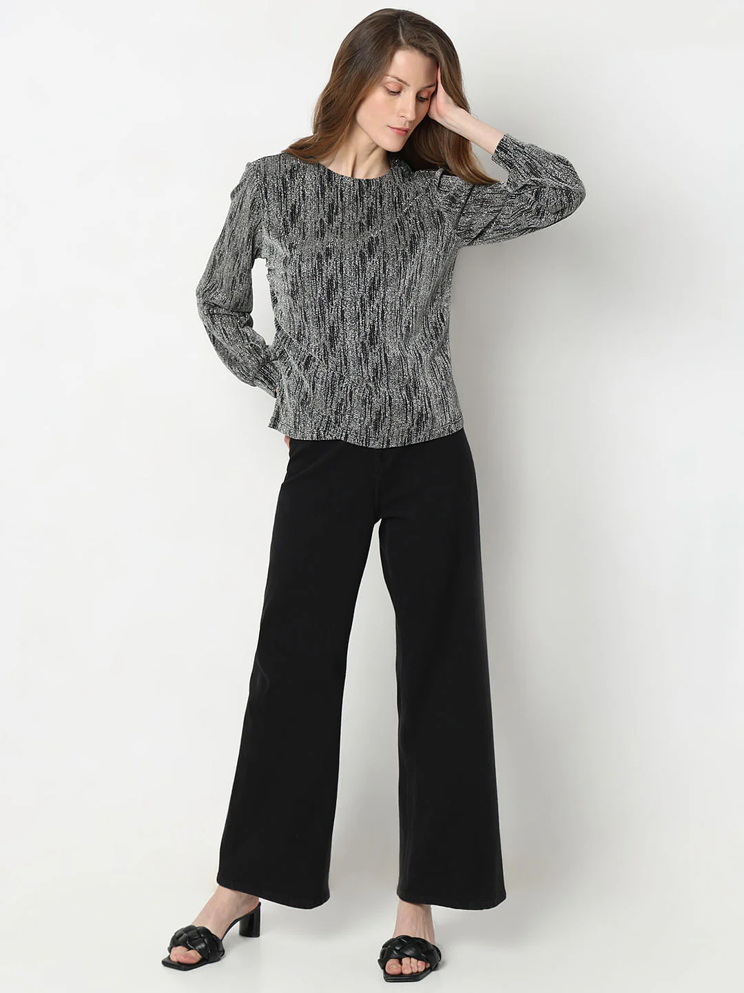 Black Metallic Knit Top - Image 5
