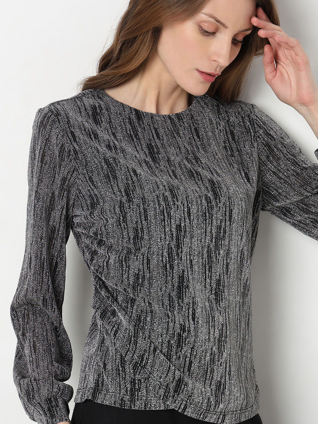Black Metallic Knit Top - Image 6