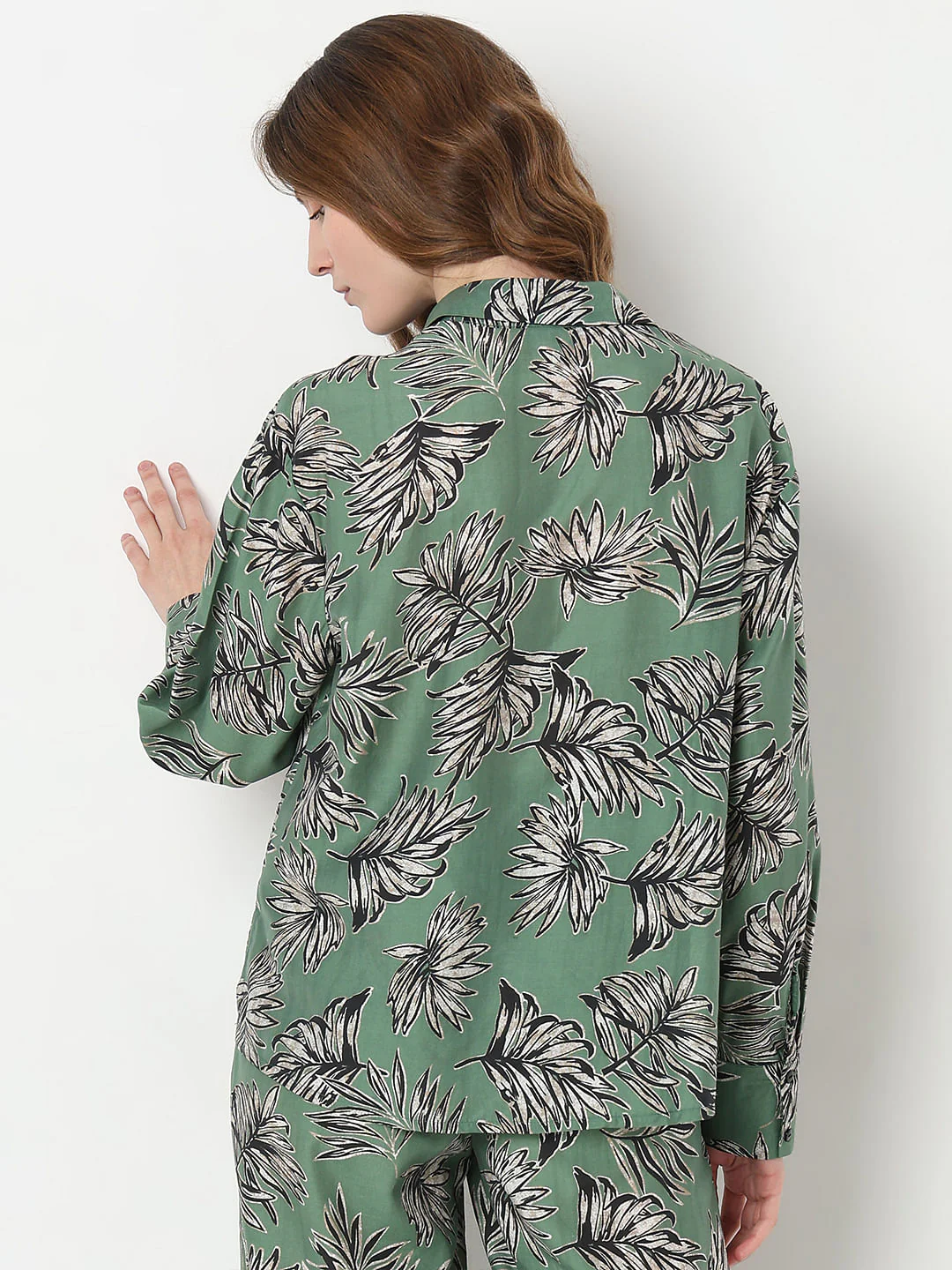 Green Leaf Print Co-Ord Set Shirt - Image 4