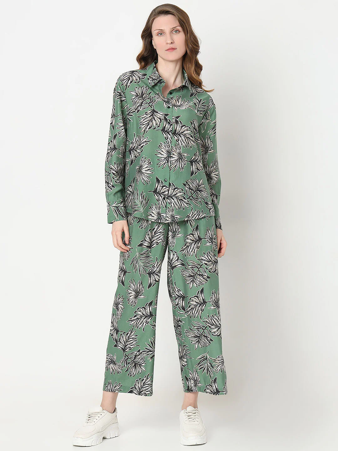 Green Leaf Print Co-Ord Set Shirt - Image 5