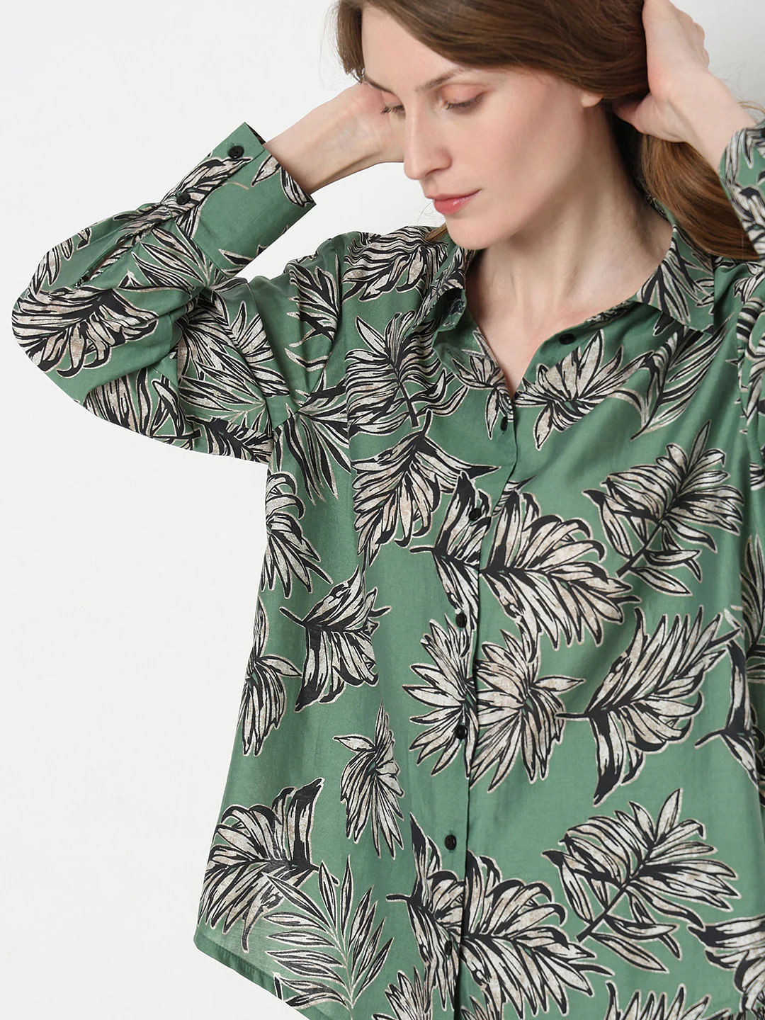 Green Leaf Print Co-Ord Set Shirt - Image 6