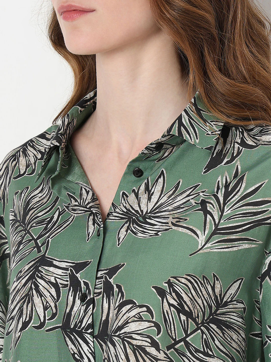 Green Leaf Print Co-Ord Set Shirt - Image 8