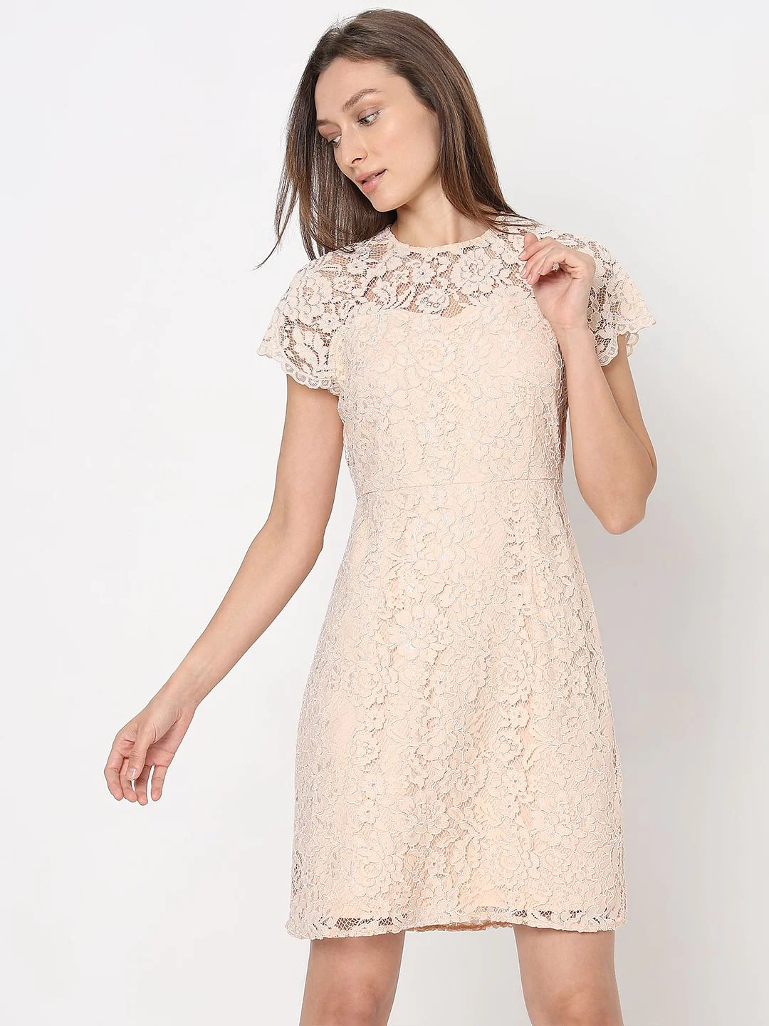 Peach Floral Lace Dress - Image 2