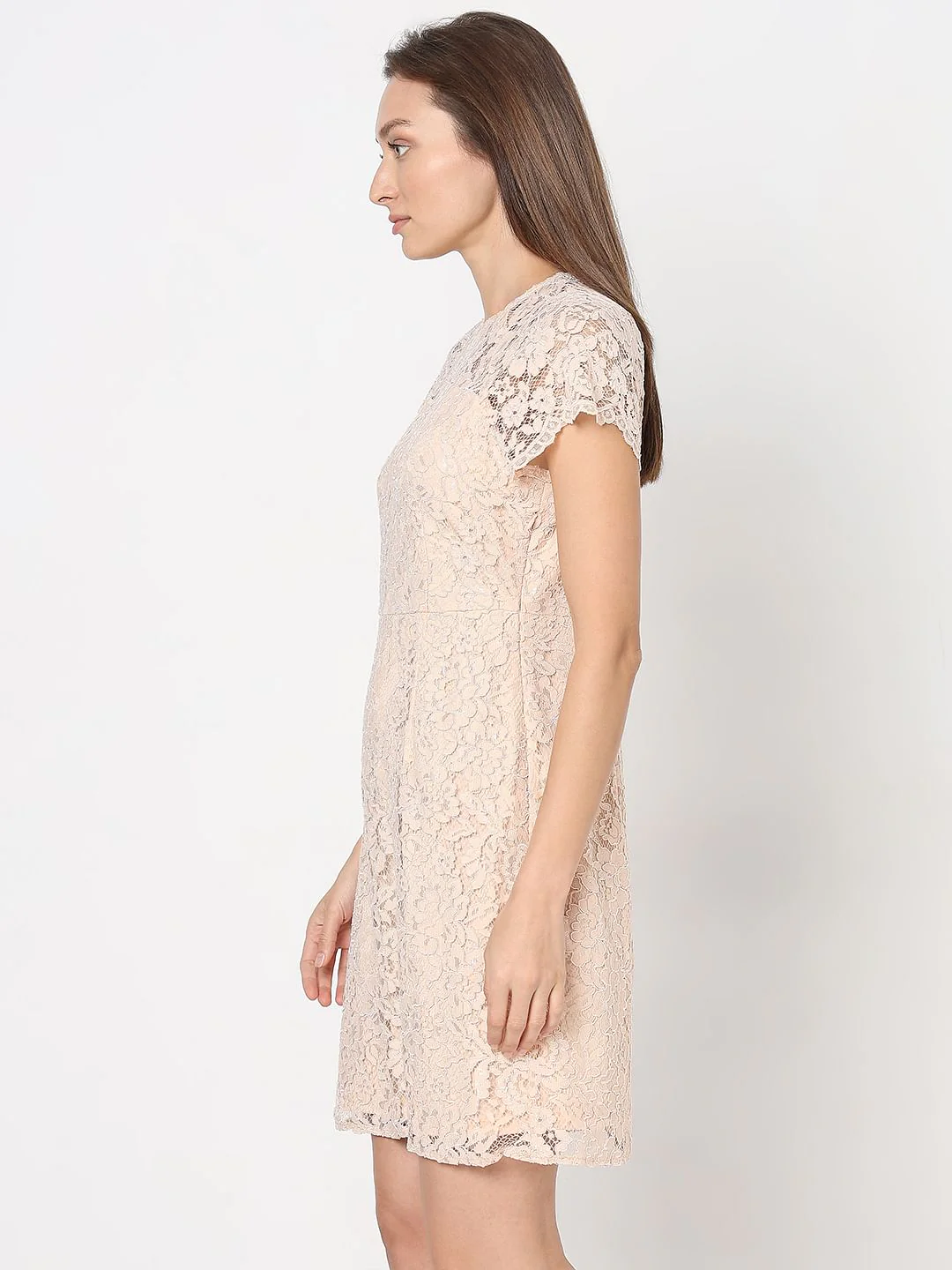 Peach Floral Lace Dress - Image 3
