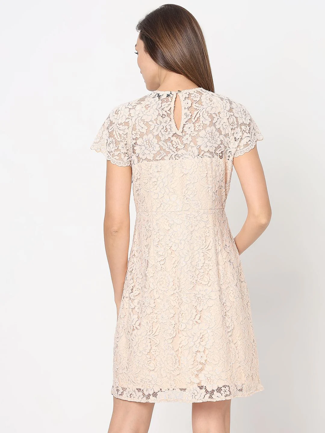 Peach Floral Lace Dress - Image 4