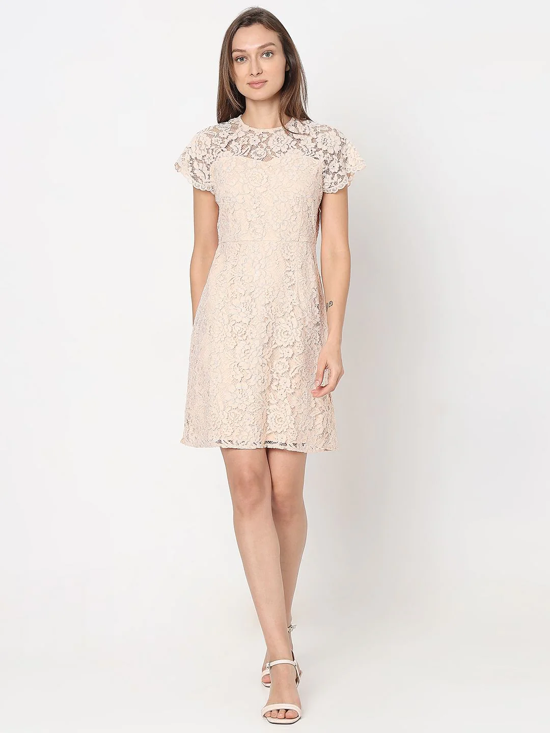 Peach Floral Lace Dress - Image 5