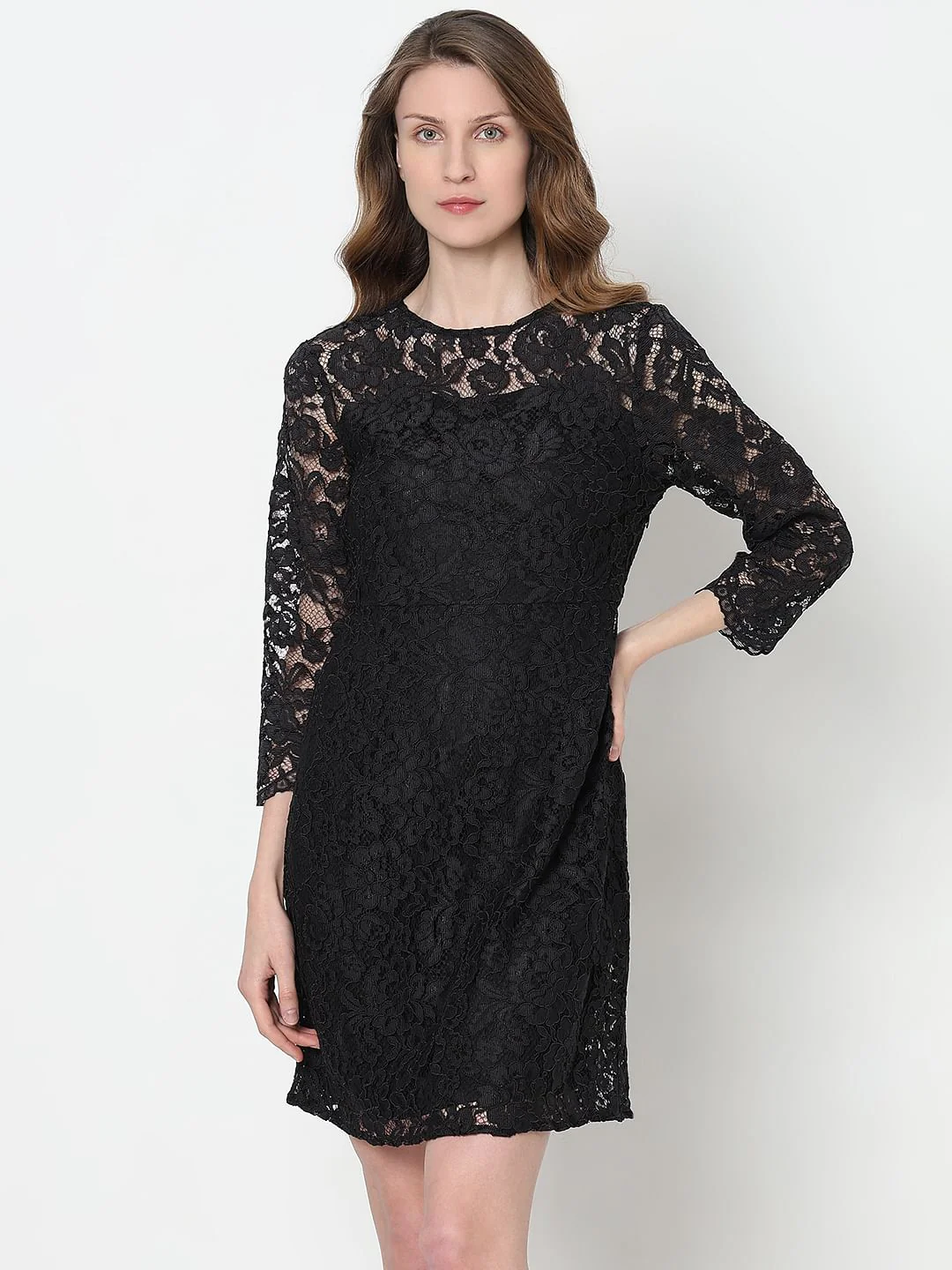 Black Floral Lace Dress - Image 2