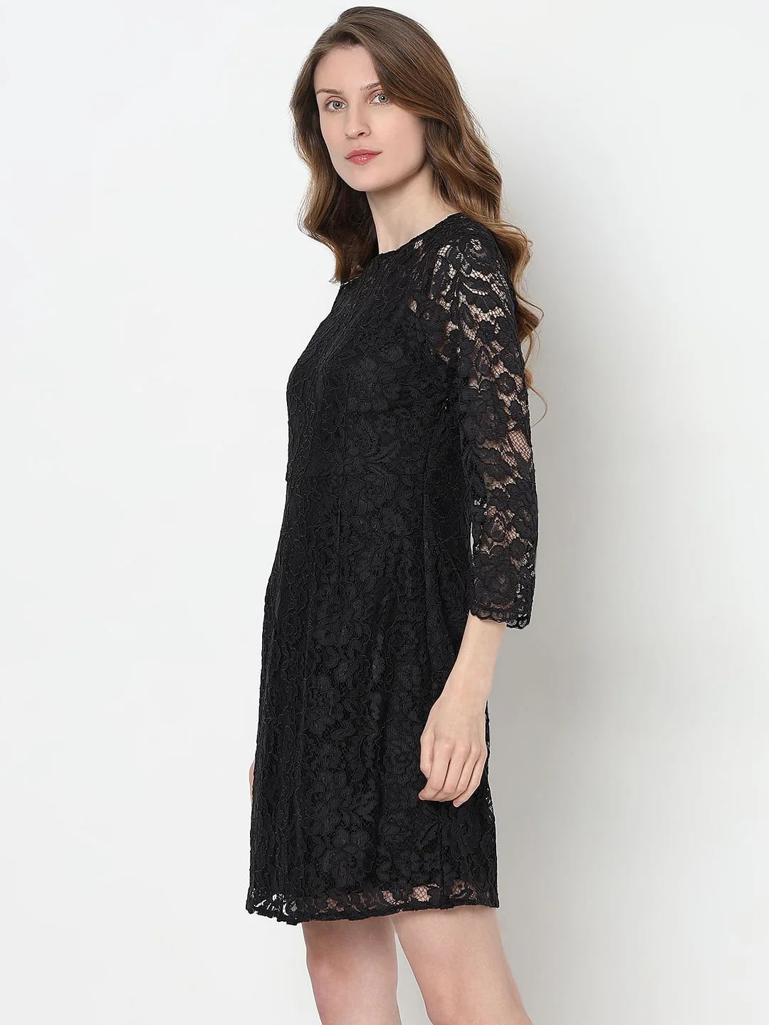 Black Floral Lace Dress - Image 3