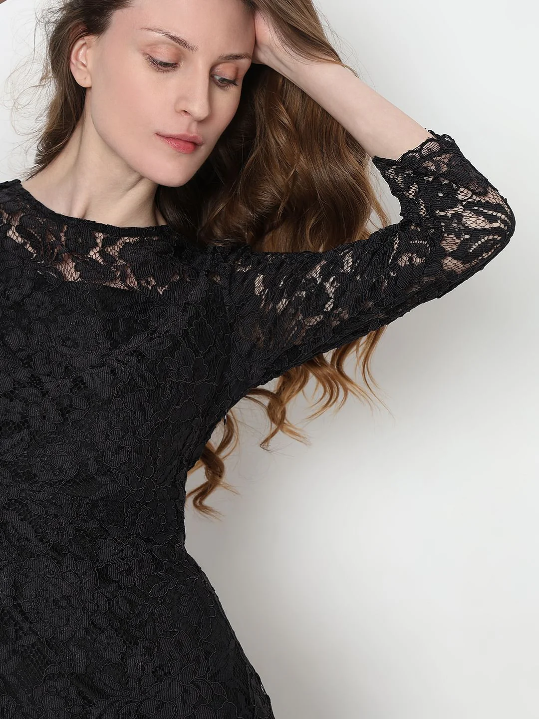 Black Floral Lace Dress - Image 6