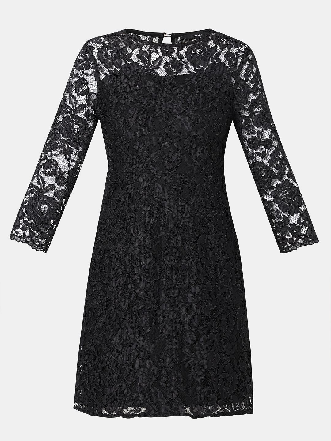 Black Floral Lace Dress - Image 7