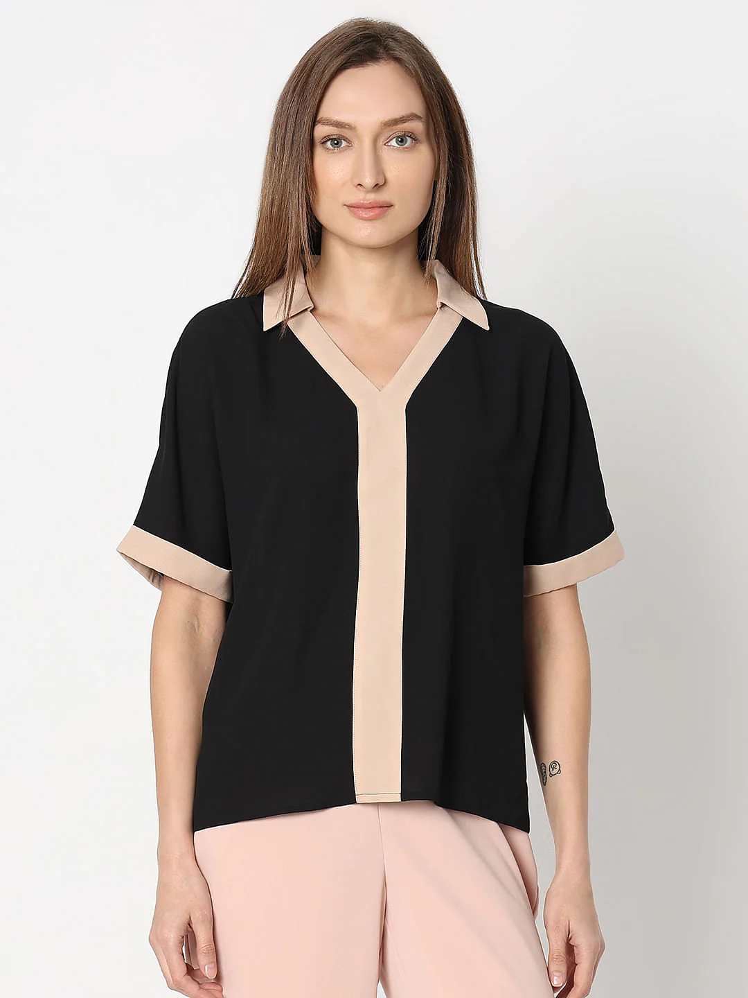 Black Contrast Tape Top - Image 2