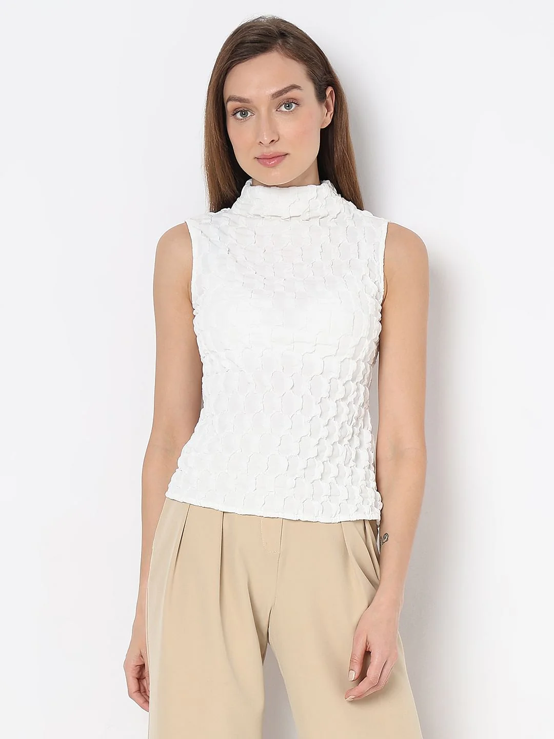 White High Neck Textured Top - Image 2