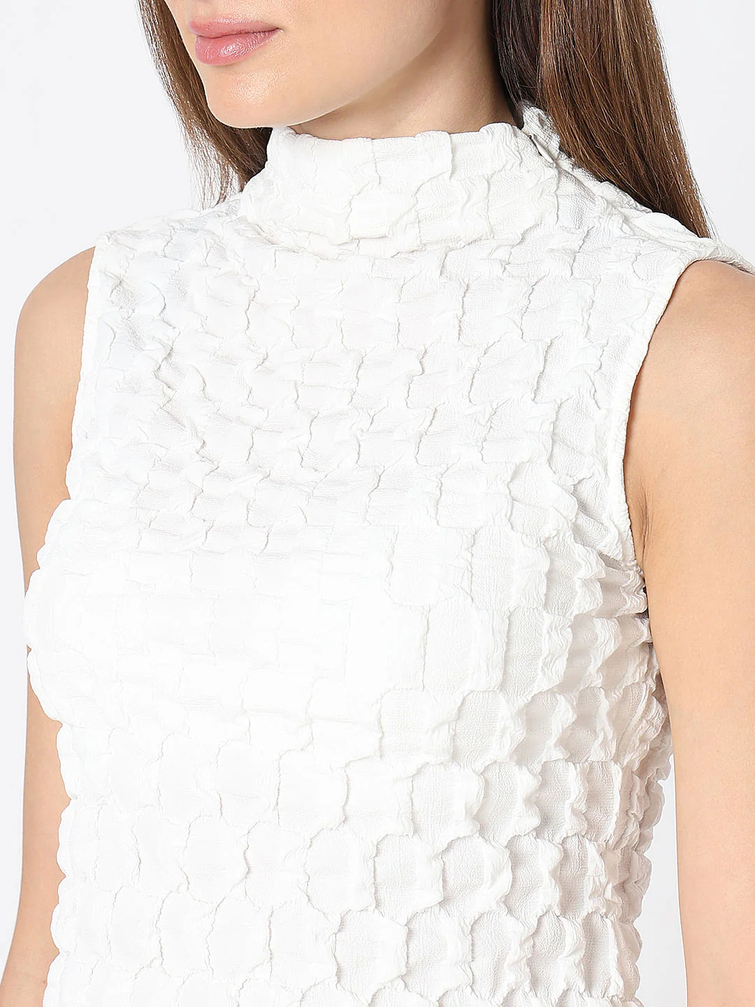 White High Neck Textured Top - Image 8