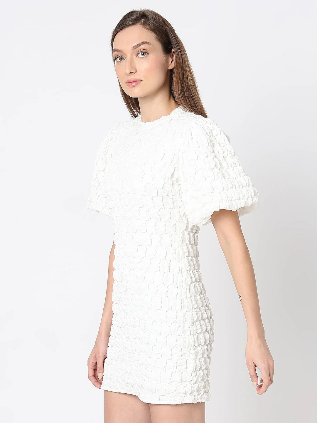 White Textured Mini Dress - Image 3