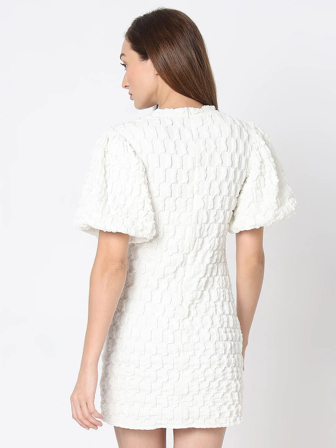 White Textured Mini Dress - Image 4