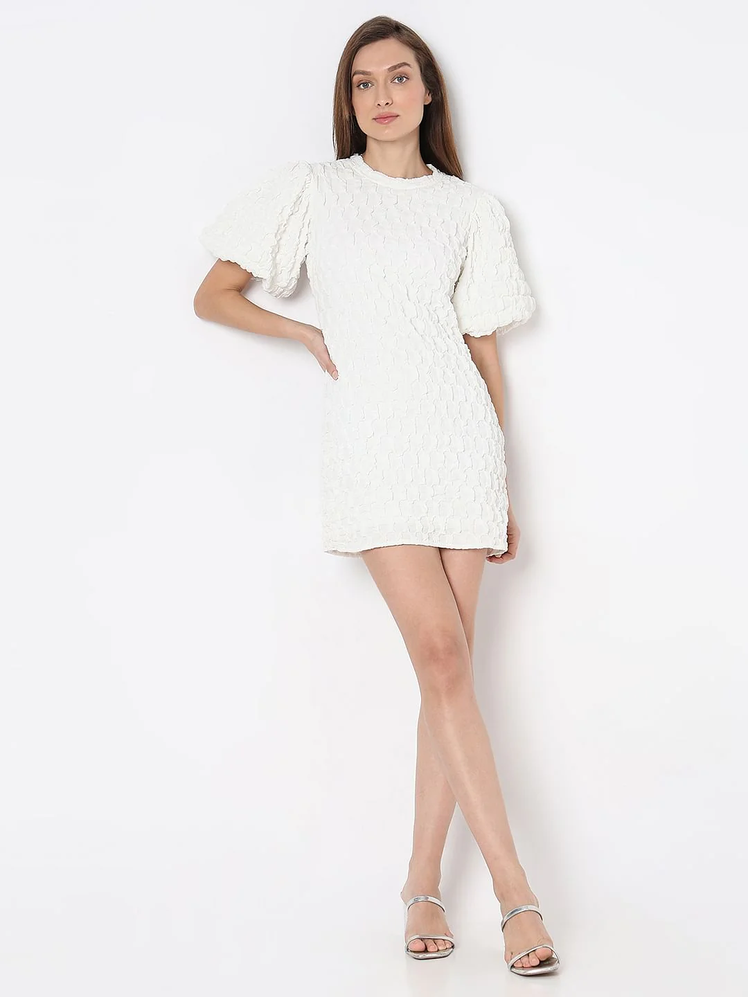 White Textured Mini Dress - Image 5