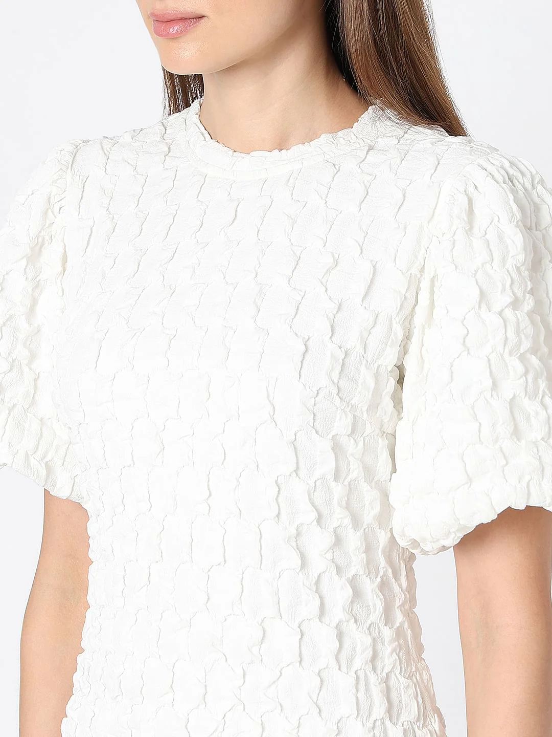 White Textured Mini Dress - Image 8